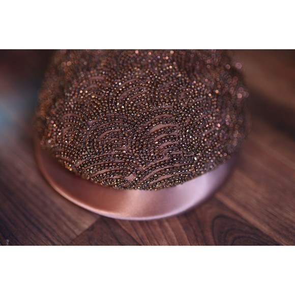 Vintage  Herzfeld's' Kansas City 100% Wool Brown beaded hat - Picture 2 of 10